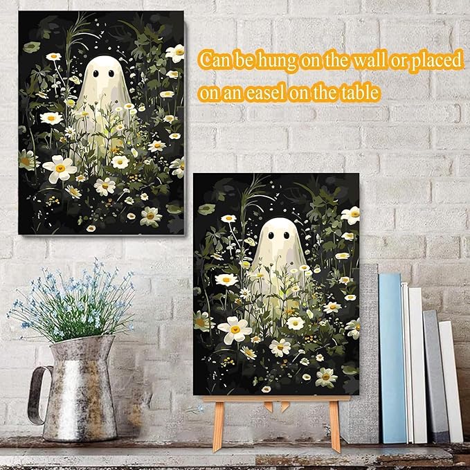 Meothan Framed Paint by Numbers Kits for Adults, Halloween Paint by Number for Adults Beginners, Paint by Numbers Kits on Canvas with Framed and Easel for Home Wall Decor 11.8x15.7inch (Ghost)
