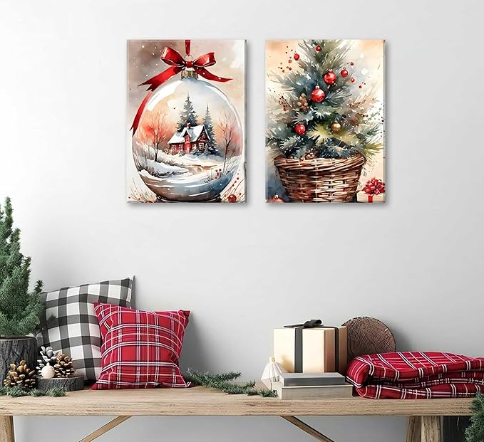 Paint by Number Kit for Adults & Kids, 2 Pack Christmas Scenes 16x20 Inch Framed, DIY Acrylic Painting Kit with Brushes & Paints, Festive Home Art Decor