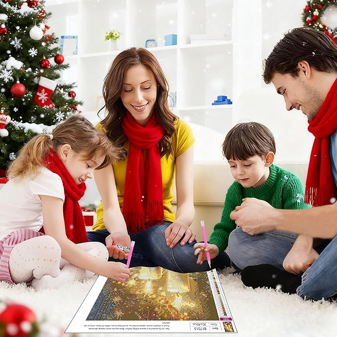 VIGEGU Christmas Diamond Painting Kits for Adults, Christmas Candles Diamond Art for Beginners, 5D Round Full Drill Winter Diamond Painting Gem Art Kits for Home Wall Decor 12x16 in