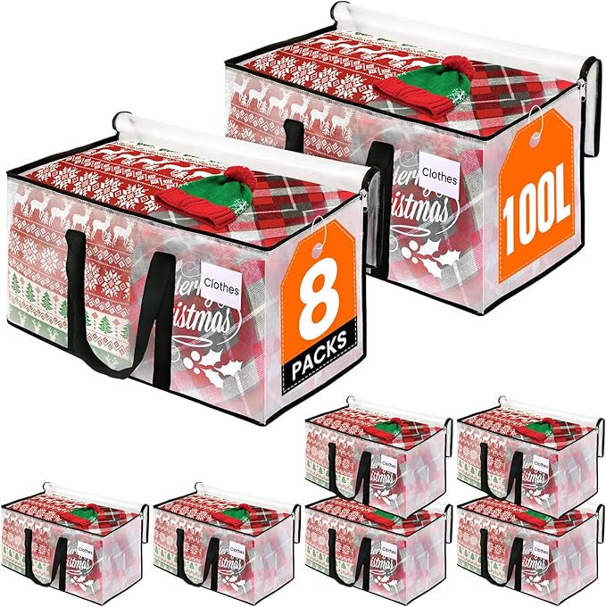 RoomHacks Clear Heavy Duty Extra Large Moving Bags, Reinforced Handle and Double Zipper Storage Bags, Packing Bags Alternative (8 Packs)