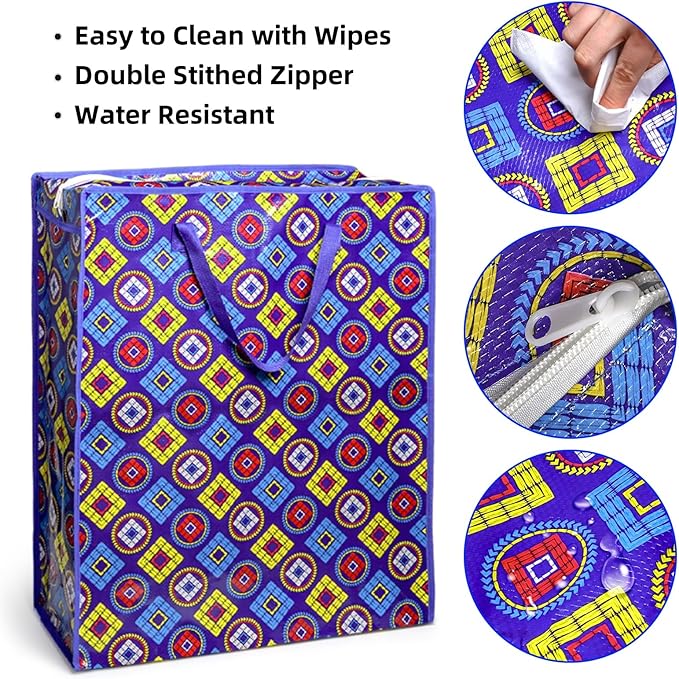 ZAVOOS 9 Pieces Extra Large Moving Bags, 90 L Heavy Duty Storage Tote with Zipper Carrying Handle, Plastic Laundry Clothes Packing Bags for Space Saving, Traveling, College Supplies