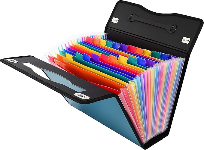 CNK Accordion File Folders with 24 Pockets Organizer for Document Paper Storage Folder Documents Expanding Binder Folio Pocket Receipt Filing Expandable Files Dividers Labels Letter Durable Handle