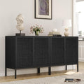 Yechen Set of 2 Full Black Rattan Cabinet, Farmhouse Sideboard Cabinet with Natural Rattan Decorated Doors, Accent Cane Credenza Buffet Console Storage, for Living Room Entryway Kitchen, Metal Legs
