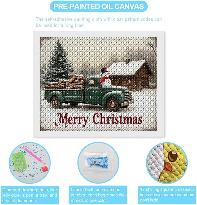 AIVKIEJK Diamond Painting Kits for Adults - Christmas Truck with Snowman & Cabin Winter Painting DIY 5D Full Drill Diamond Dots Paintings with Diamonds Gem Art and Crafts Home Decor 16"x20"