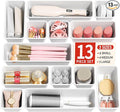 Canfanni 13 Pack Plastic Drawer Organizers Set, 3 Sizes Desk Drawer Organizer Trays for Vanity and Makeup Organizer, Organization and Storage for Makeup, Kitchen Utensils, Bathroom and Office(White)