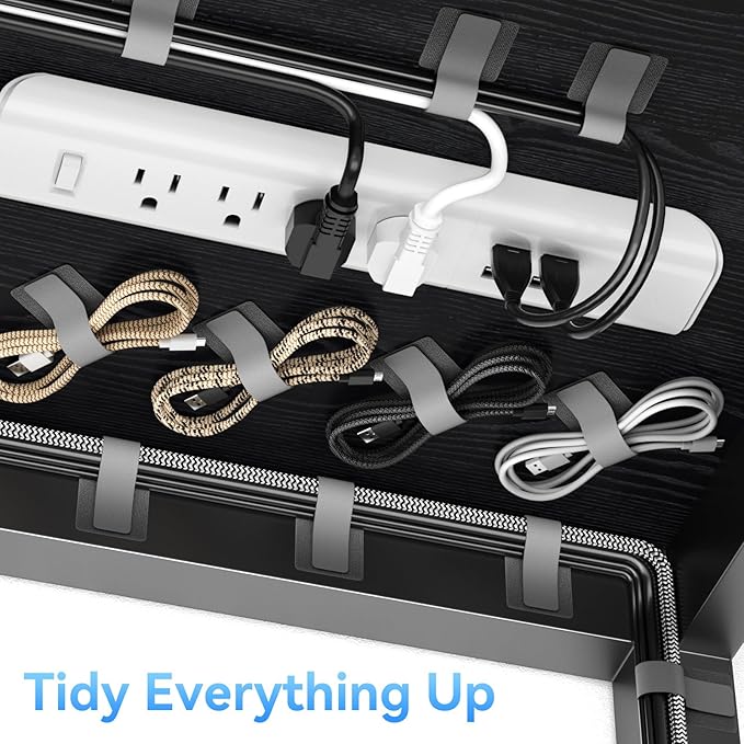 100Pcs per Pack，Hook and Loop Cable Ties, Self Adhesive Cable Straps, Reusable Adjustable Cord Organizer for Desk, Under Desk Cable Management, Home & Office Essentials, White
