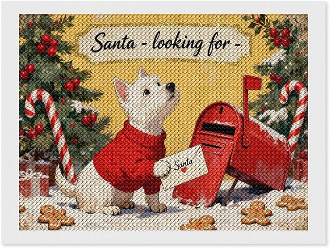 Diamond Painting Kits for Adults - Cute Scottish Terrier Christmas Westie Dog Holding Santa Letter Painting DIY 5D Full Drill Diamond Dots Paintings with Diamonds Gem Art And Crafts Home Decor 12"x16"