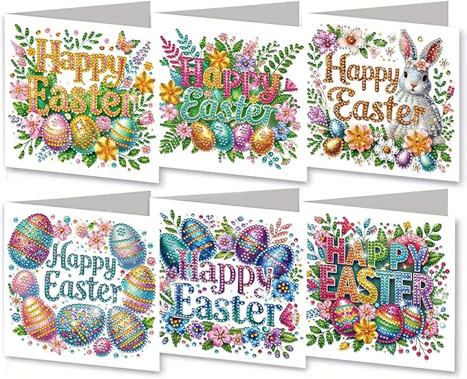 DoxQcs 5D Diamond Art Painting Greeting Cards Kit, DIY Cards for Blessings Congratulations Gifts, Greeting Card Set for Birthday Thanksgiving Day Christmas Halloween-Easter Font