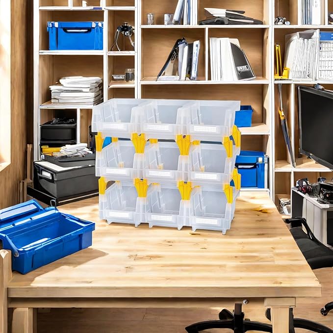 Plastic Garage Stacking Hanging Storage Bins,5-1/3"X4-1/5 X3,Clear,9 pack