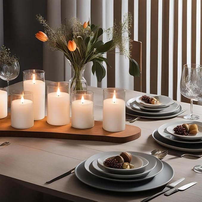 NICEME Pure White Flickering Flameless Candles, Battery Operated Acrylic LED Pillar Candles with Remote Control and Timer, Set of 5