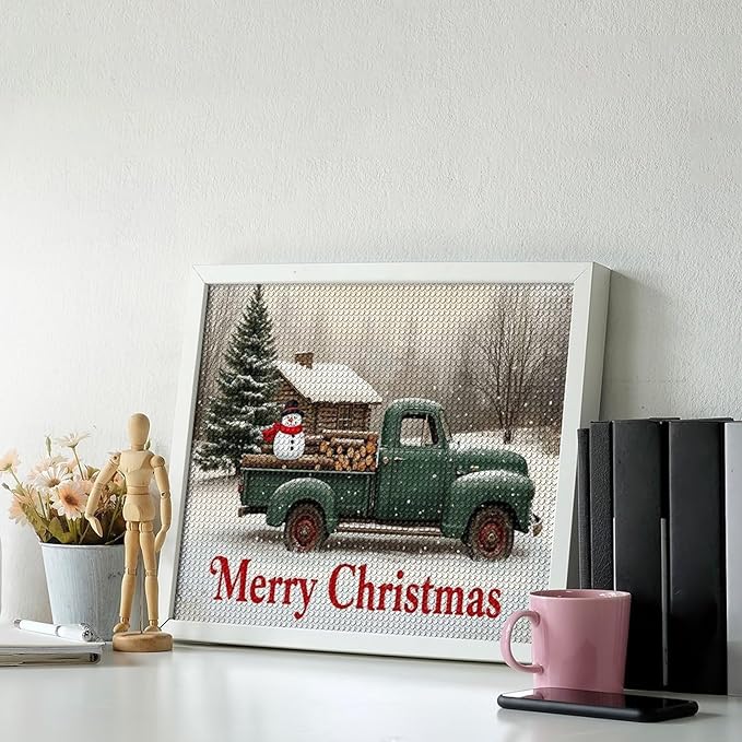 AIVKIEJK Diamond Painting Kits for Adults - Christmas Truck with Snowman & Cabin Winter Painting DIY 5D Full Drill Diamond Dots Paintings with Diamonds Gem Art and Crafts Home Decor 16"x20"
