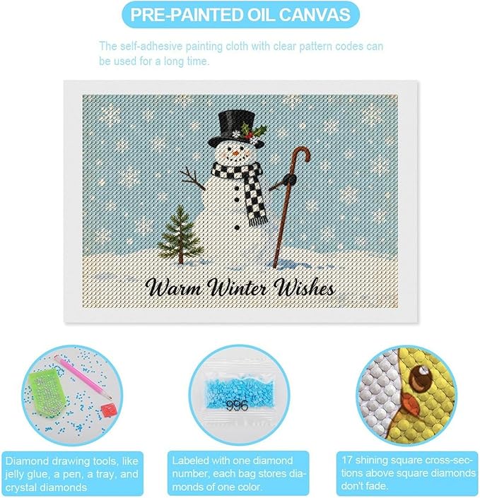 AIVKIEJK Diamond Painting Kits for Adults - Christmas Festive Winter Snowman Warm Winter Wishes Painting DIY 5D Full Drill Diamond Dots Paintings with Diamonds Gem Art and Crafts Home Decor 8"x12"