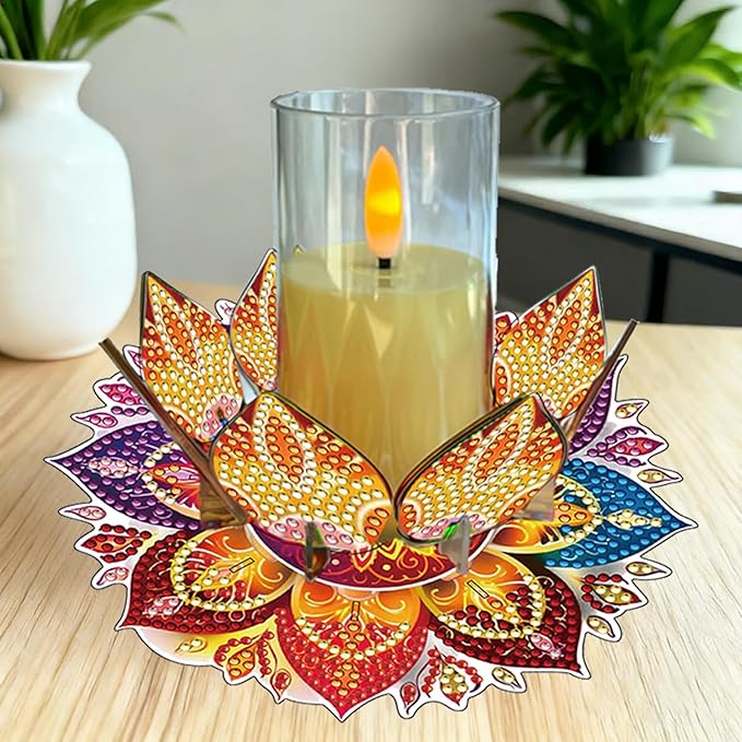 5D DIY Diamond Art Painting PVC Flower Candle Holders Tealight/Tea Light/Votive Candle Holder, for Table Centerpiece Home Décor Party Wedding Dinning-Flower-8