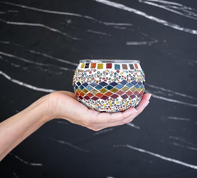 KRAFTSTORIES Turkish Mosaic DIY Candle Holder Kit - Glass Decorative Tealight for Living Dining Room Bedroom | Make Your Own Mosaic | Craft Kits for Adults (Multicolor - MA04)