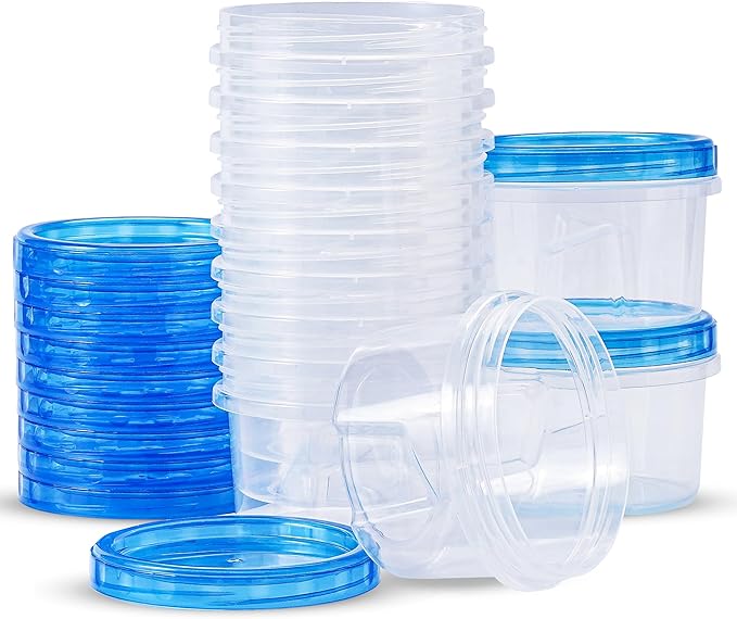 RFAQK 24 PCS Freezer Storage Containers with Lids-12 Plastic 16 oz Deli Containers with 12 Screw Lids-Freezer Containers for Soup with Twist Top Lids-Reusable Plastic Box for Lunch, Gym, Travel