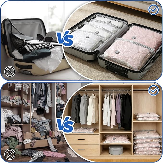 Vacuum Seal Bags For Clothing Travel With Wireless Electric Pump，9 Combo Space Saver Vacuum Storage Bags In 3 Sizes，Compression Travel Packing For Luggage,Ideal For Air Planes, Apartments