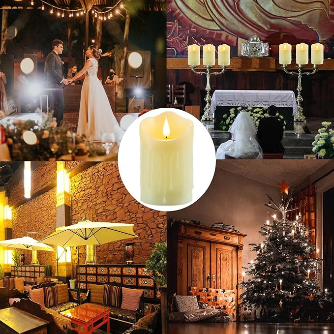 Flameless Candles with Rechargeable Battery, Flickering Candles with Remote and Timer, led Pillar Candles Real Wax Wick, Led Candles for Home, Wedding, Halloween, Christmas, Party 3" x 4"