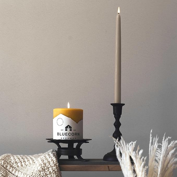 Bluecorn Beeswax Taper Candles, 100% Pure Natural Bees Wax, Pair of 10 Inch Dove Grey Tapered Candlesticks, Clean Burning & Dripless, Fragrance Free, Long Lasting, Home Decor, American Made, 1 Count