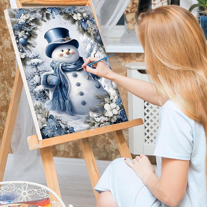 Bowetile Christmas Paint by Numbers for Adults Beginners Framed, Adults' Paint-by-Number Snowman Kits on Canvas, Acrylic Number Painting Christmas Gifts for Home Decor, 8x12in