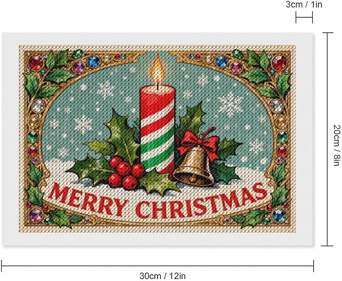 AIVKIEJK Diamond Painting Kits for Adults - Merry Christmas Candle & Holly Accents Painting DIY 5D Full Drill Diamond Dots Paintings with Diamonds Gem Art and Crafts Home Decor 8"x12"