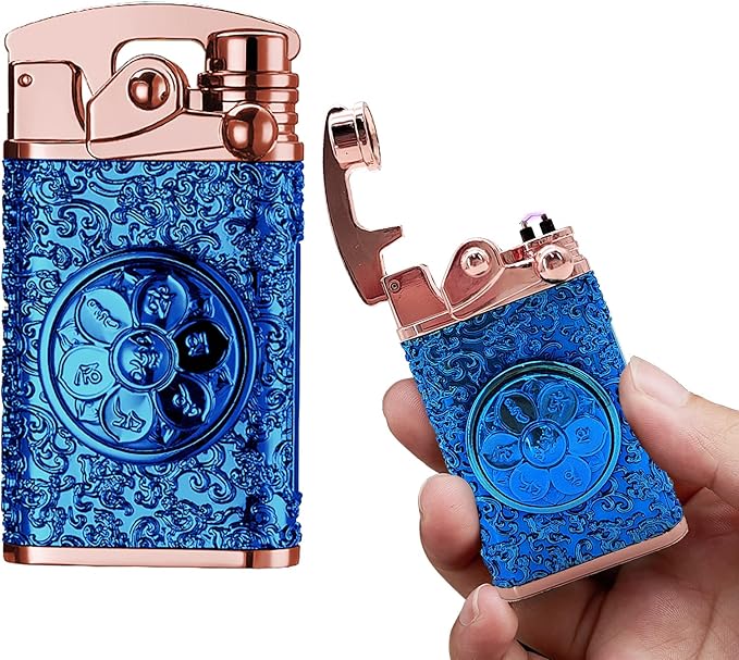 Plasma Lighter Rechargeable, Electric Lighter USB, Windproof Dual Arc Lighters, Pocket Cool Lighters with LED Battery Indication for Men and Women (Blue)