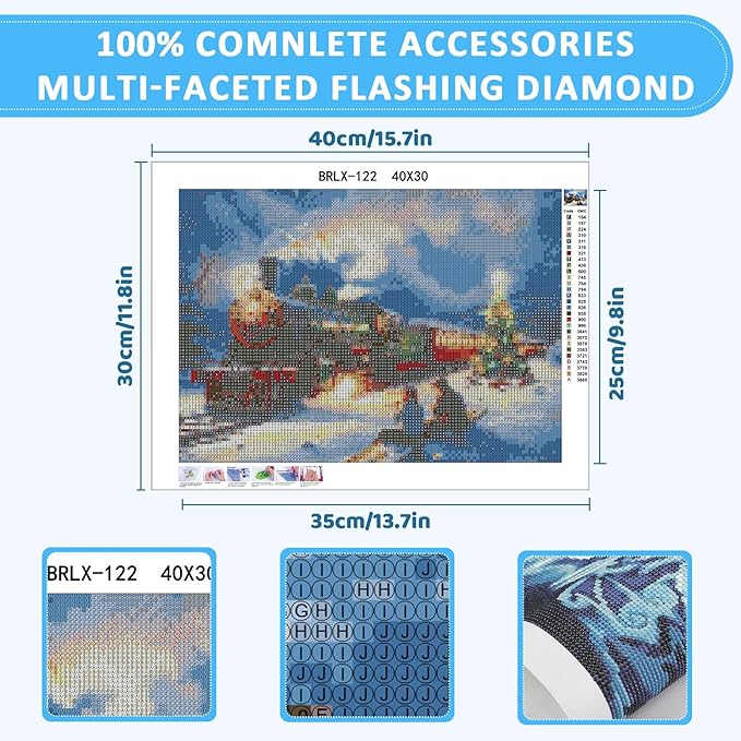 Skyboda Christmas Diamond Art Kits for Adults Beginners, Christmas Train Diamond Painting Kits for Adults,5D Full Drill DIY Diamond Dot Gem Art Kit Wall Home Decor Arts Craft 12x16 inch
