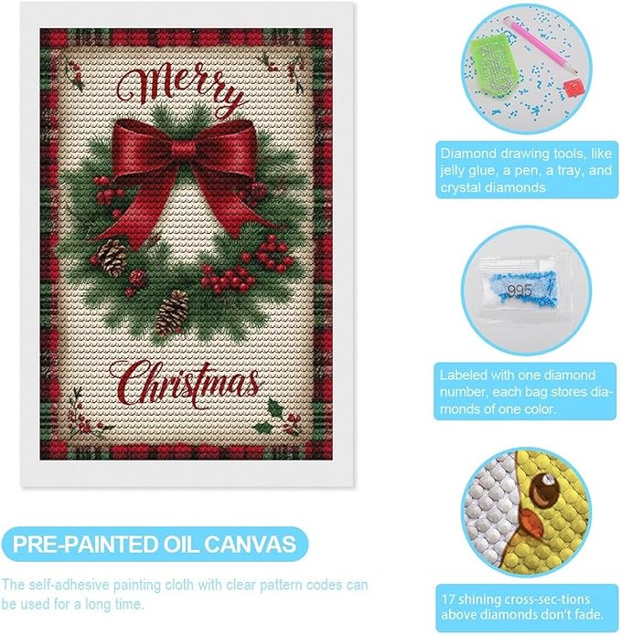 AIVKIEJK Diamond Painting Kits for Adults - Merry Christmas Red Bow & Pine Cones Painting DIY 5D Full Drill Diamond Dots Paintings with Diamonds Gem Art and Crafts Home Decor 8"x12"
