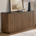 64" Sideboard Buffet Cabinet with Storage, Modern Fluted Credenza with Adjustable Shelves, Wood Faux Marble-Top Coffee Bar Console Table for Living Room Kitchen Dining Room, 31.5" H, Walnut