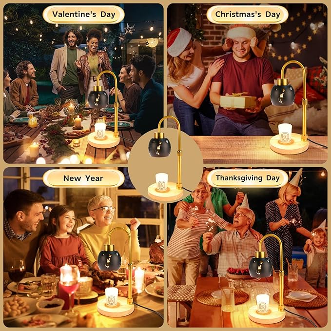 Candle Warmer Lamp with Timer, 3 Bulbs, Adjustable Height, 2/4/8H Auto Shut-Off for Home Office Décor, Ideal Gift (Black)