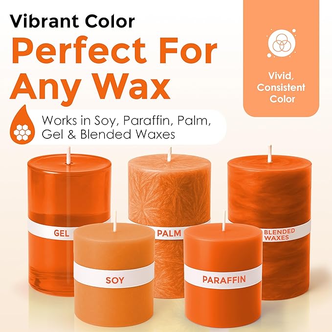 Orange Liquid Candle Dye (1 oz) - Made in the USA - Safe and Easy to Use - Pure and Simple Ingredients - Candle Making Supplies for Soy, Paraffin, Palm or Gel Wax - 10 Vibrant Colors to Choose from