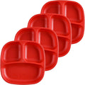 Re-Play Toddler Plates with Dividers - Deep-Walled 3 Compartments Divided Plates for Kids - Dishwasher & Microwave Safe - Made in USA - Set of 4-7.37" x 7.37" x 1.25" - Red