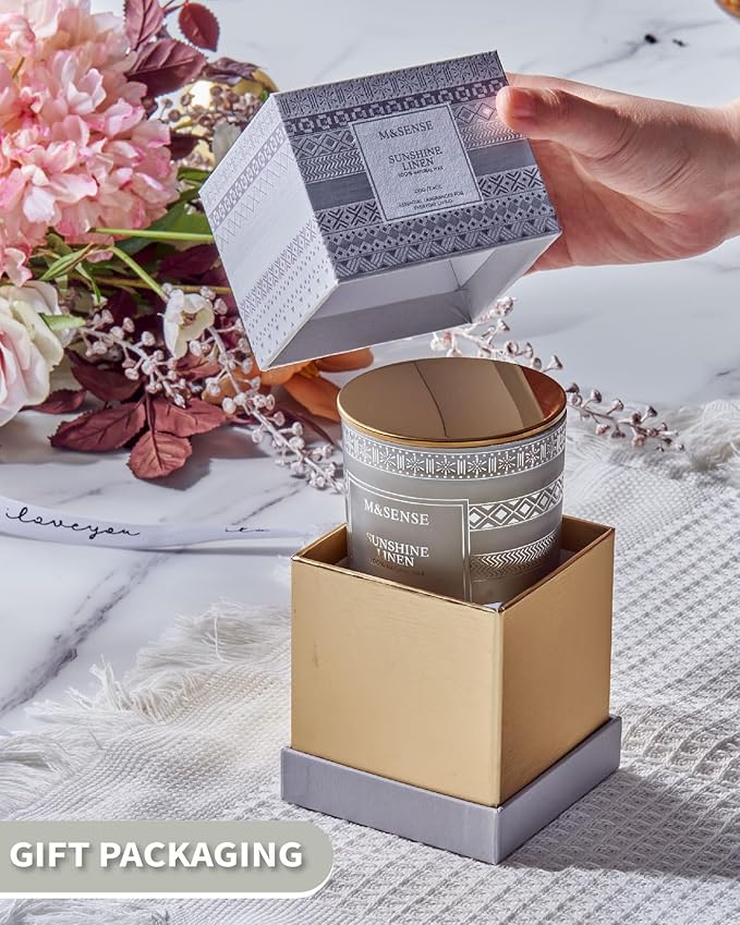 M&SENSE Sunshine Linen Soy Candles, 7.4oz 45 Hour Long Lasting Scented, All-Natural Luxury Candle for Home Decor, Winter Housewarming New Year Gifts