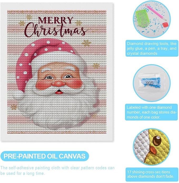 AIVKIEJK Diamond Painting Kits for Adults - Merry Christmas Santa Painting DIY 5D Full Drill Diamond Dots Paintings with Diamonds Gem Art and Crafts Home Decor 16"x20"