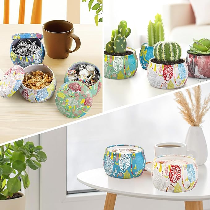 24 Pack Candle Tins 4 oz, Empty Candle Jars with Flower Patterns Round Metal Candle Containers with Lids for Making Candles, Mother's Day Handmade Gifts, Arts & Crafts, Storage, Candle Supplies