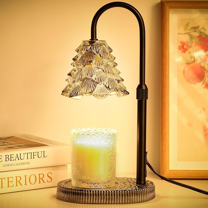 Christmas Tree Shaped Candle Warmer Lamp with Timer & Dimmer – Adjustable Wax Melt Lamp for Jar Candles, Home Decor Accent for Women – 2 Bulbs, Flame-Free & No-Smoke Use (Gray)