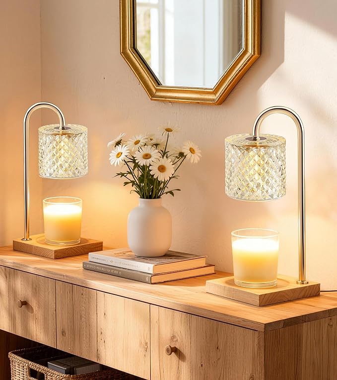 TigQiang 2 Pack Candle Warmer Lamp with Timer & Dimmer, Perfect Housewarming & Birthday Gifts for Women and Mom, Stylish Home Decor for Scented Wax & Jar Candles, Elegant Clear Glass Design
