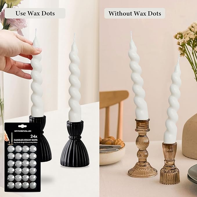 Taper Candle Wax Dots - 24pcs Spiral Candle Sticky Dots White Candles Adapter Small Candlestick Adhesive,Soft Wax for Any Candles Holder Accessories-White