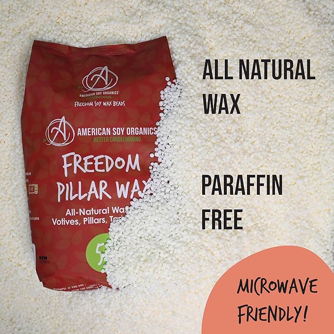 American Soy Organics Freedom Soy Wax Beads for Pillar Candle Making - Natural Supplies - Paraffin-Free, Beeswax-Free Wax for Votives, Pillars, Tarts, Tealights and Melts 5 lb