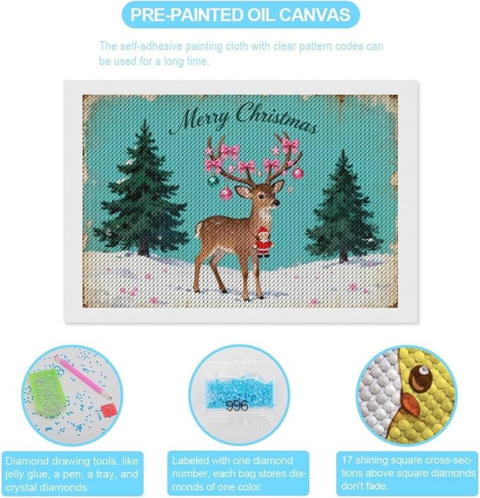 AIVKIEJK Diamond Painting Kits for Adults - Merry Pink Christmas Santa Deer & Tree Painting DIY 5D Full Drill Diamond Dots Paintings with Diamonds Gem Art and Crafts Home Decor 8"x12"