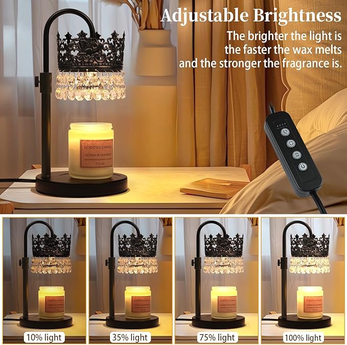 Candle Warmer Lamp with Timer Dimmer Adjustable Height with 2 Bulbs Crystal Candle Lamp Elegant Home Decor for Valentine's Day Gift Wax Melt Warmers for Women Birthday Gift (Black)