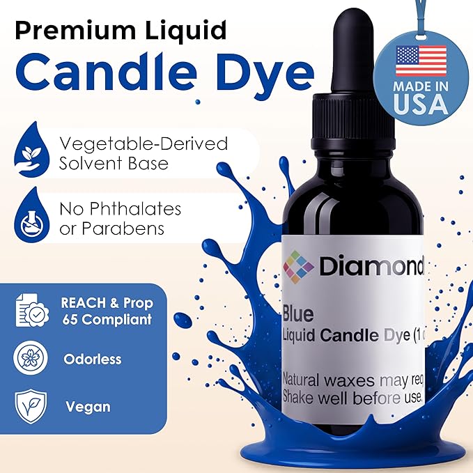 Blue Liquid Candle Dye (.5 oz) - Made in the USA - Safe and Easy to Use - Pure and Simple Ingredients - Candle Making Supplies for Soy, Paraffin, Palm or Gel Wax - 10 Vibrant Colors to Choose from