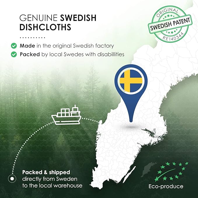 SUPERSCANDI 5 Pack Swedish Dishcloths for Kitchen - 100% Biodegradable & Compostable Reusable Paper Towels Washable, Food-Safe & Without Plastic - Dish Rags Suitable for Any Surface, Moon Green
