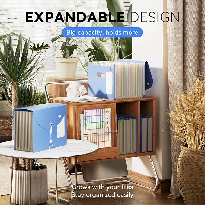 EcoStash 12-Pocket Wheat Straw Expanding File Folder, Adorable Polar Bear Cut-Out, Portable Monthly Bill & Tax Receipt Organizer, Letter/A4 Size -UN Blue Polar Bear