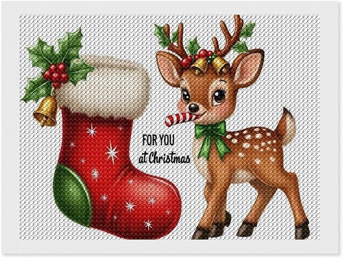 AIVKIEJK Diamond Painting Kits for Adults - Deer Sugar Bell Holiday Christmas Painting DIY 5D Full Drill Diamond Dots Paintings with Diamonds Gem Art and Crafts Home Decor 12"x16"