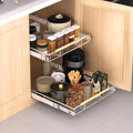 Expandable Pull Out Drawer Cabinet Organizer, Adjustable Width Bottom-Mounted Slide Out Storage Shelves for Cabinets, Required Cabinet Size (14.86"~25.86", D≥22.5"), 2 Pack