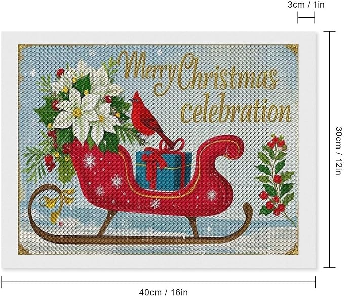 Diamond Painting Kits for Adults - Red Sleigh with Poinsettias, Cardinal Bird Merry Christmas Painting DIY 5D Full Drill Diamond Dots Paintings with Diamonds Gem Art And Crafts Home Decor 12"x16"
