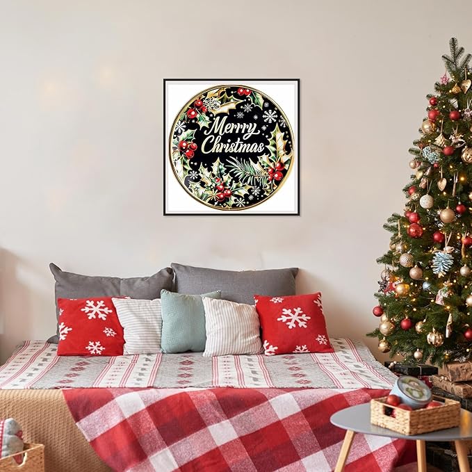 SENQAO Wreath Diamond Art Kits for Adult, Merry Christmas Diamond Painting Kits for Beginners, DIY Full Drill Winter Holdiay Rhinestone Diamond Dots Gem Painting Art Craft Home Decor 12 x12 Inch