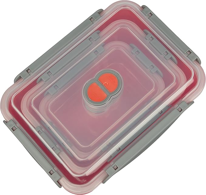 Microwave Vegetable Steamer Containers - 3 Pack Reusable Nesting Food Storage Large, Medium, Small - Meal Prep Containers, Store Leftovers -Locking Steam Vent Lids - BPA Free, Fridge and Freezer Safe