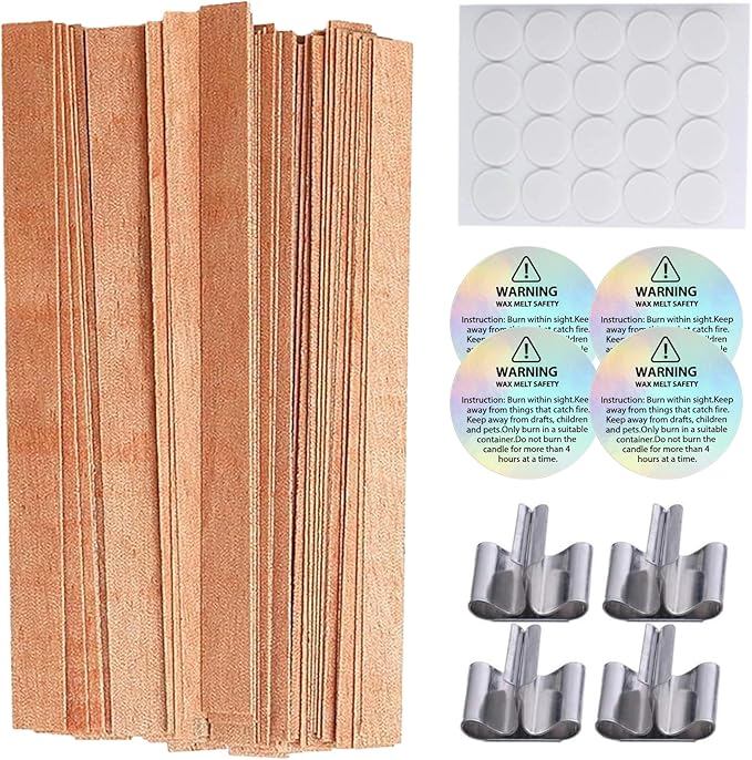 CoguZed 50-Piece Wooden Candle Wicks with Iron Stand and Glue Dots (Suitable for Paraffin and Soy Wax)