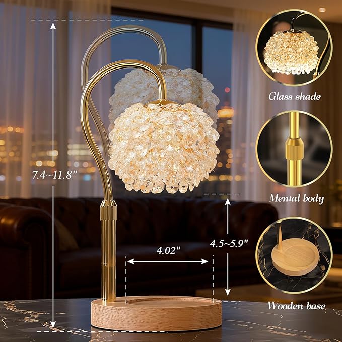 Luxury Candle Warmer Lamp with Timer & Dimmable Brightness, Crystal Gemstone Shade & Premium Base - Adjustable Wax Melt Warmer for Home Decor